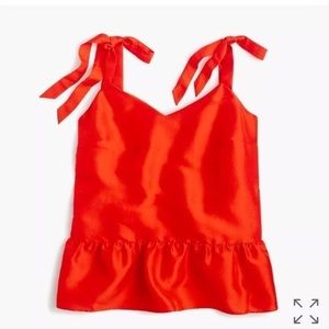 J.crew silk tie-shoulder red top 00 new w/o tag